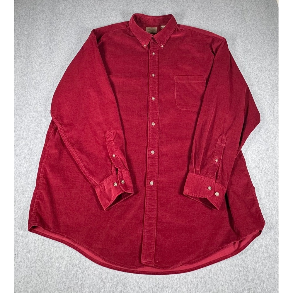 Vintage St. John's Bay 21-Wale Corduroy Button‎ Down Shirt Mens 2XL XXL Red